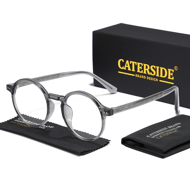 CATERSIDE Retro Men Glasses Round High Quality TR90 Frame Prescription Eyewear Frame Women Zero-Power Lens Computer Glasses