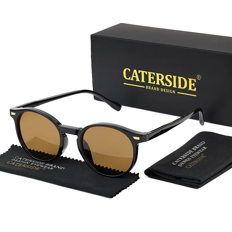CATERSIDE Retro Polarized Sunglasses Men Round Personalized Fashion Sun Glasses Women Outdoor Driving Beach Sports Eyewear UV400