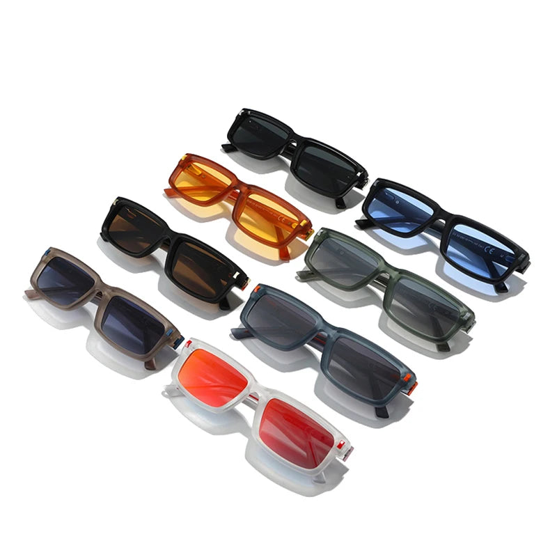 JNPCXI New Small Rectangle Women Luxury Sunglasses Fashion Orange Gradient Shades UV400 Retro Rivets Men Sun Glasses