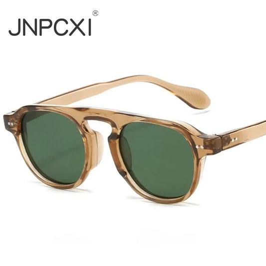 JNPCXI New Retro Rivets Round Punk Sunglasses Women Shades UV400 Fashion Men Clear Lens Frame