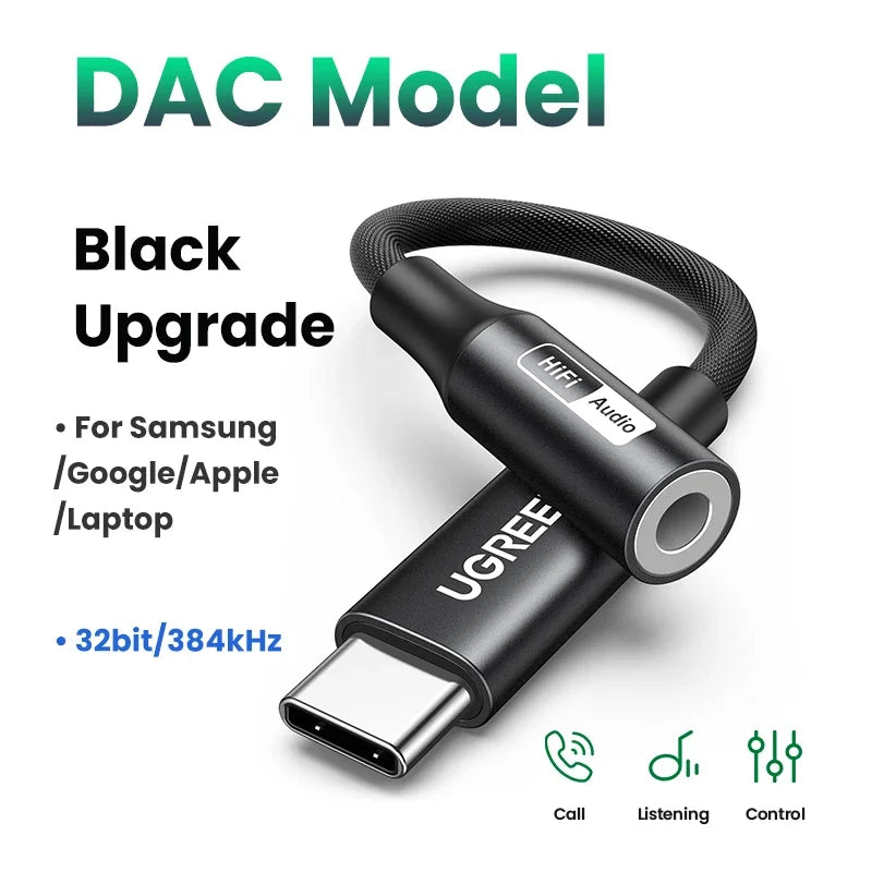 UGREEN Sound Card Type C to 3.5mm AUX Cable Adapter Earphone Converter DAC Chip PD QC Charging Sound Card for Headset