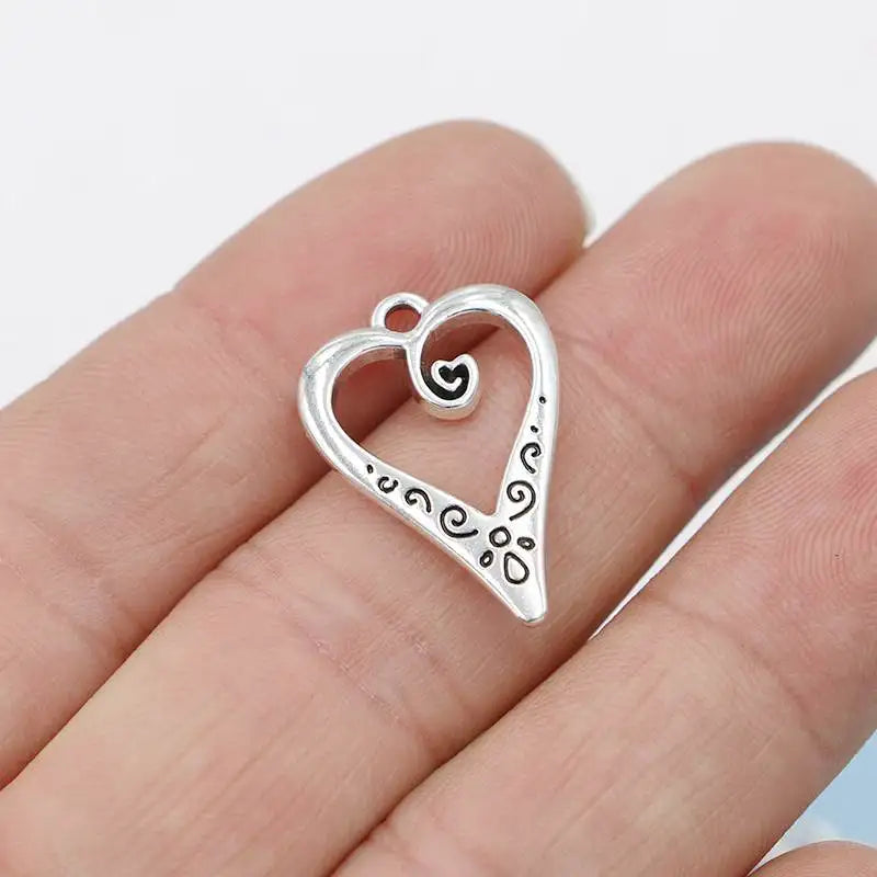 10Pcs Antique Silver Plated Heart Charms Pendant for Jewelry Making Earrings Bracelet Necklace Accessories DIY Craft