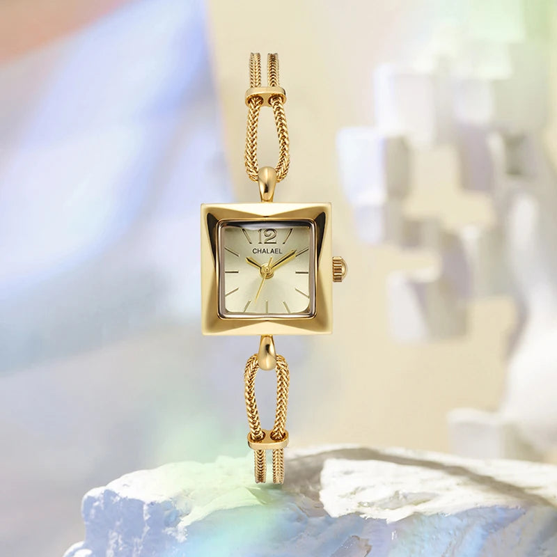Women's Vintage Watch Gold Square Waterproof Fashionable Wristwatch Woman Elegant Luxury Women Bracelet Quartz Watches