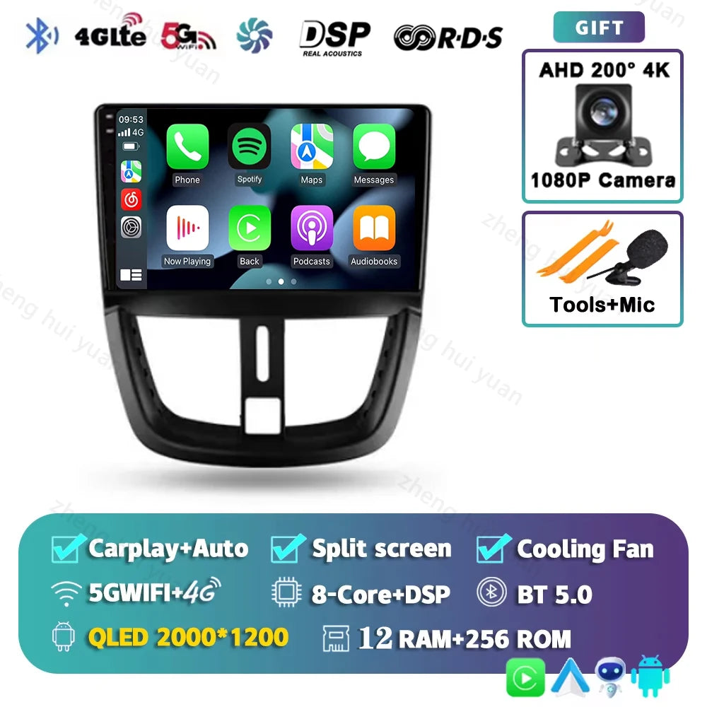 For Peugeot 207 2006 - 2015 Android 15 12+256GB CarPlay Auto Car Radio Multimedia Video Player GPS stereo Head Unit 4G WIFI RDS