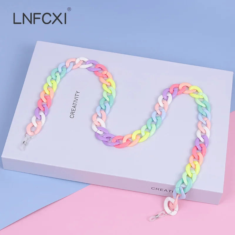 JNPCXI Retro Bright Acrylic Glasses Sunglasses Chain Straps Lanyards Blue Color Reading Glasses Hanging Neck Glasses Chain