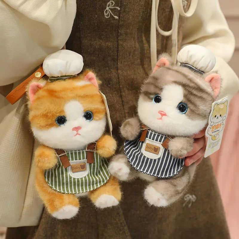 Super Cute Mini Chef Kitten Plush Toys Delicate Handmade Cartoon Pastry Chef Cat Doll Funny Keychain Bags Decro Toys Nice Gift