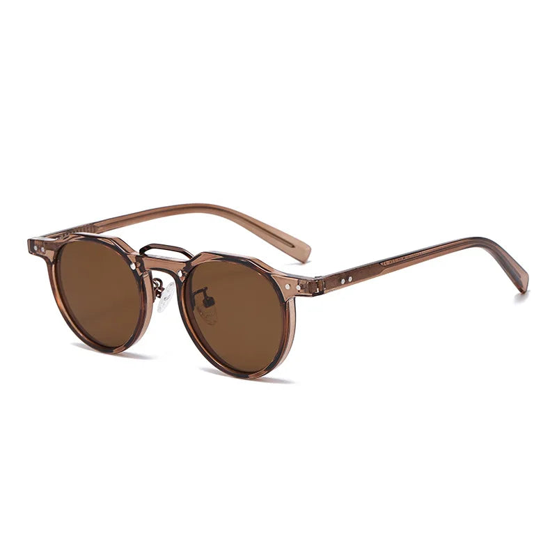 JNPCXI New Round Sunglasses Women Rivets Punk Gray Shades UV400 Fashion Men Clear Anti Blue Light Glasses Frame
