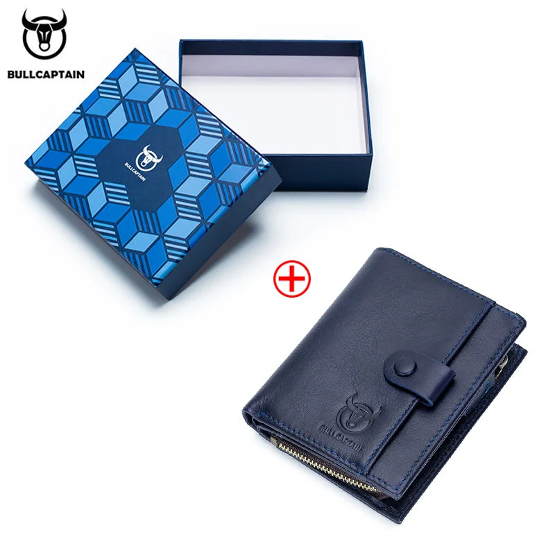 BULLCAPTAIN RFID Men's Wallet Leather Men's Coin Purse Zipper Wallet Card Coin Wallet Holder Credit Card Bag