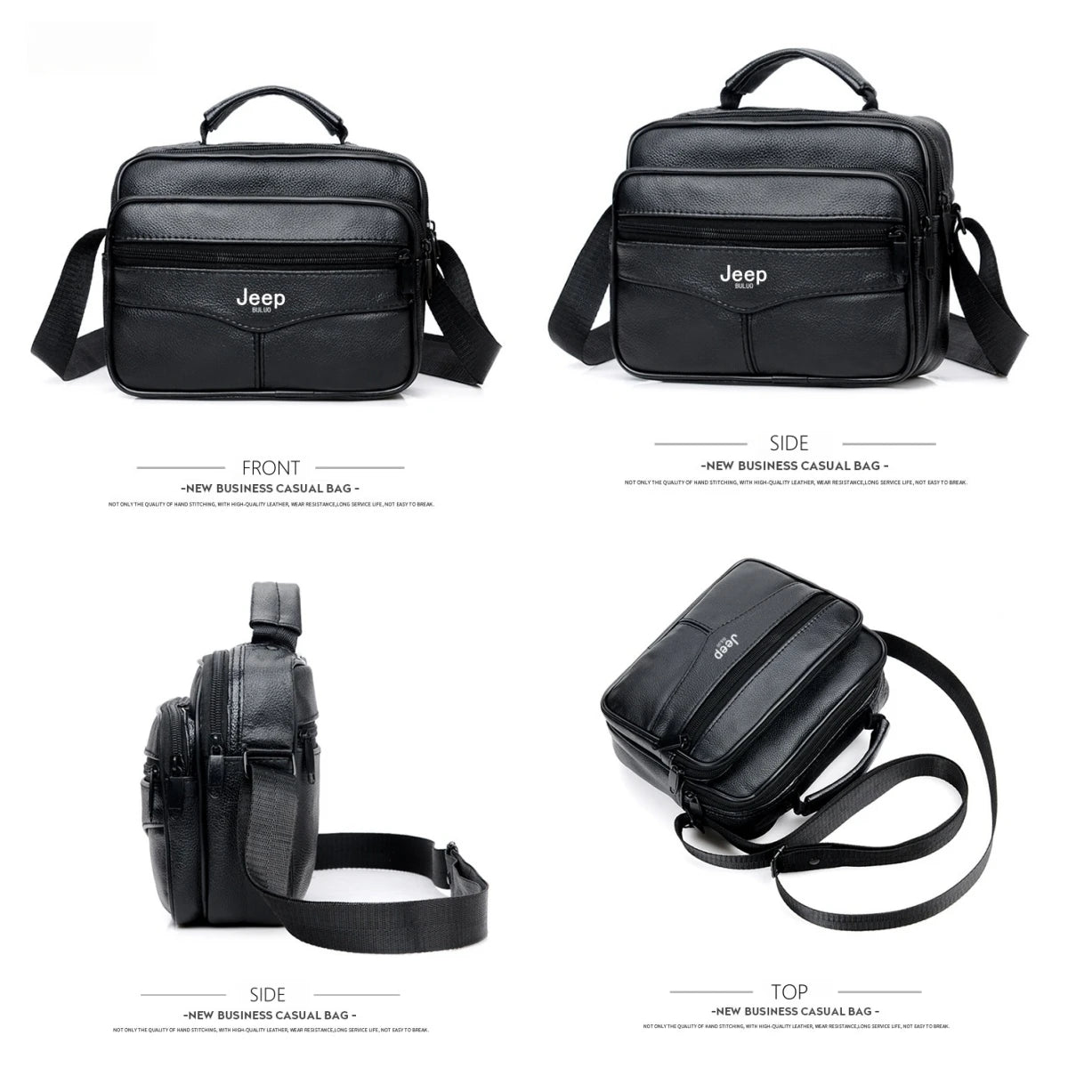 JEEP BULUO Men shoulder bag leather black business casual larg Crossbody Handbag