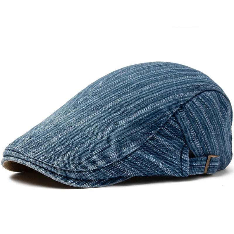 Men Women Berets Fashion Stripes Jeans Newsboy Hat Summer Cotton Soft Top Sun Caps Outdoor Casual Forward Cap Peaked Beret Boina