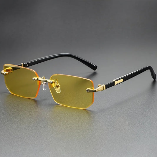 1 pair of retro-style square Men's glasses blue lenses frameless design perfect for summer style Vintage-inspired look
