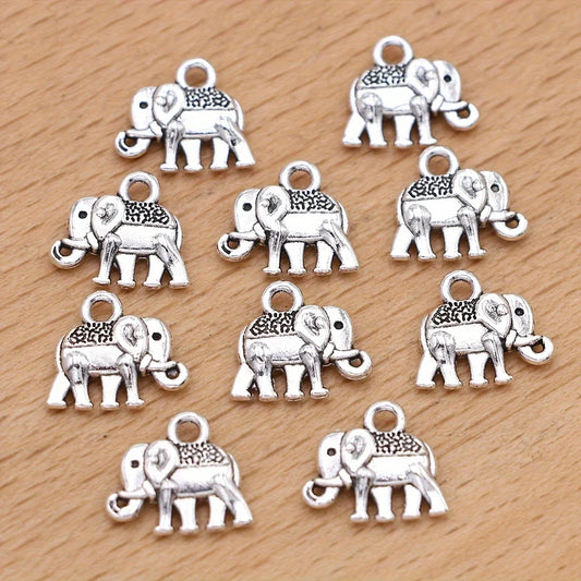 20Pcs Silvery Elephant Charms Pendants for Jewelry Making DIY Necklace Bracelet Earrings Key Chain Accessories