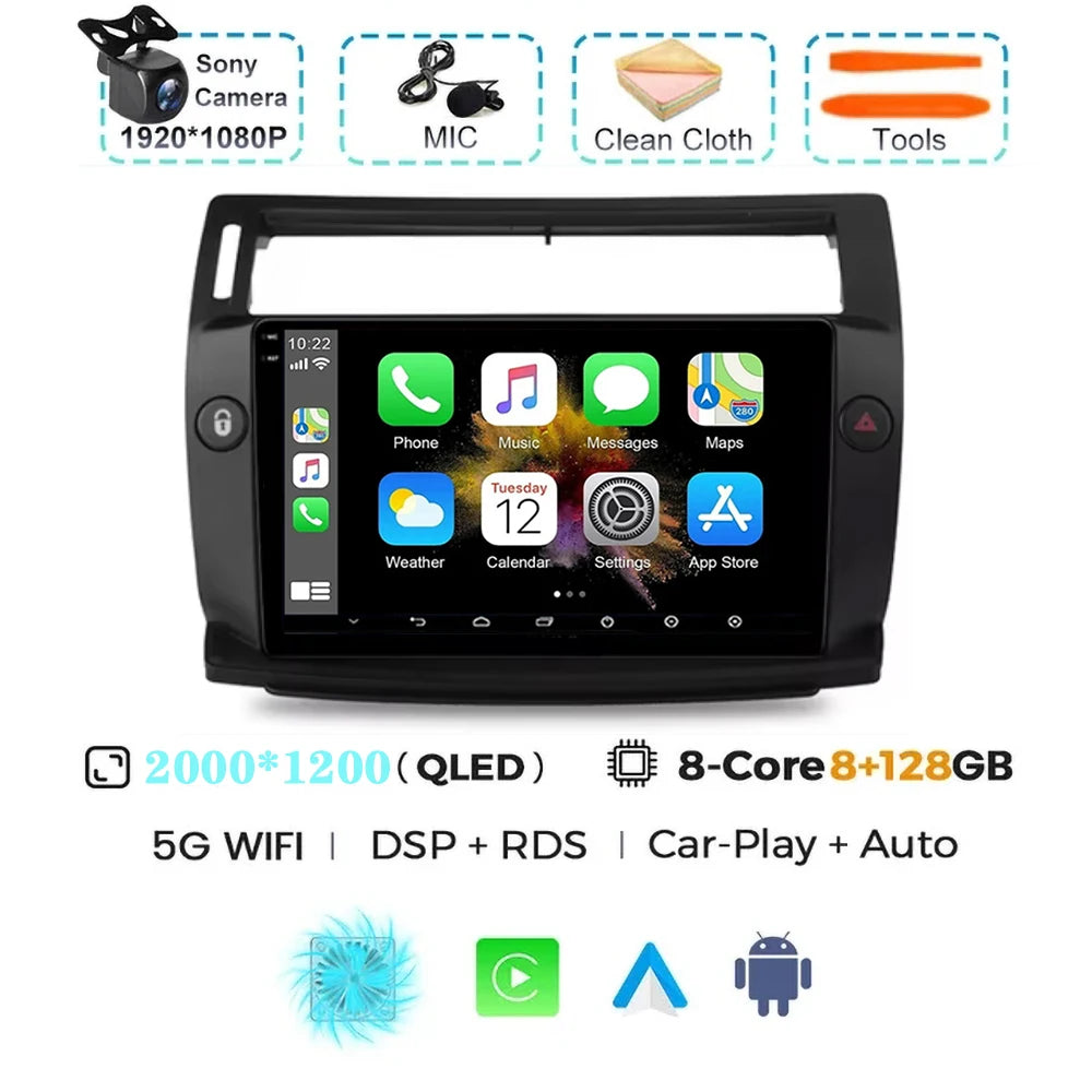 For Citroen C4 C-Triomphe C-Quatre 2004 - 2009  Carplay Auto Android 15 Car Radio Multimedia Video Player Navigation wifi 4G RDS