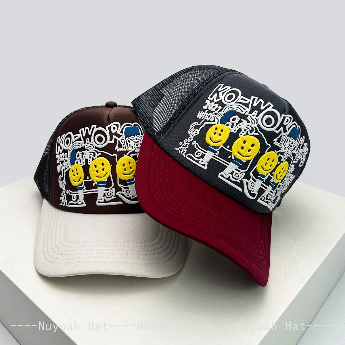 New Unisex 3D Printed Letter Smiling Face Baseball Hats Color Block Sunshade Hip Hop Breathable Trucker Caps Mesh Versatile ins