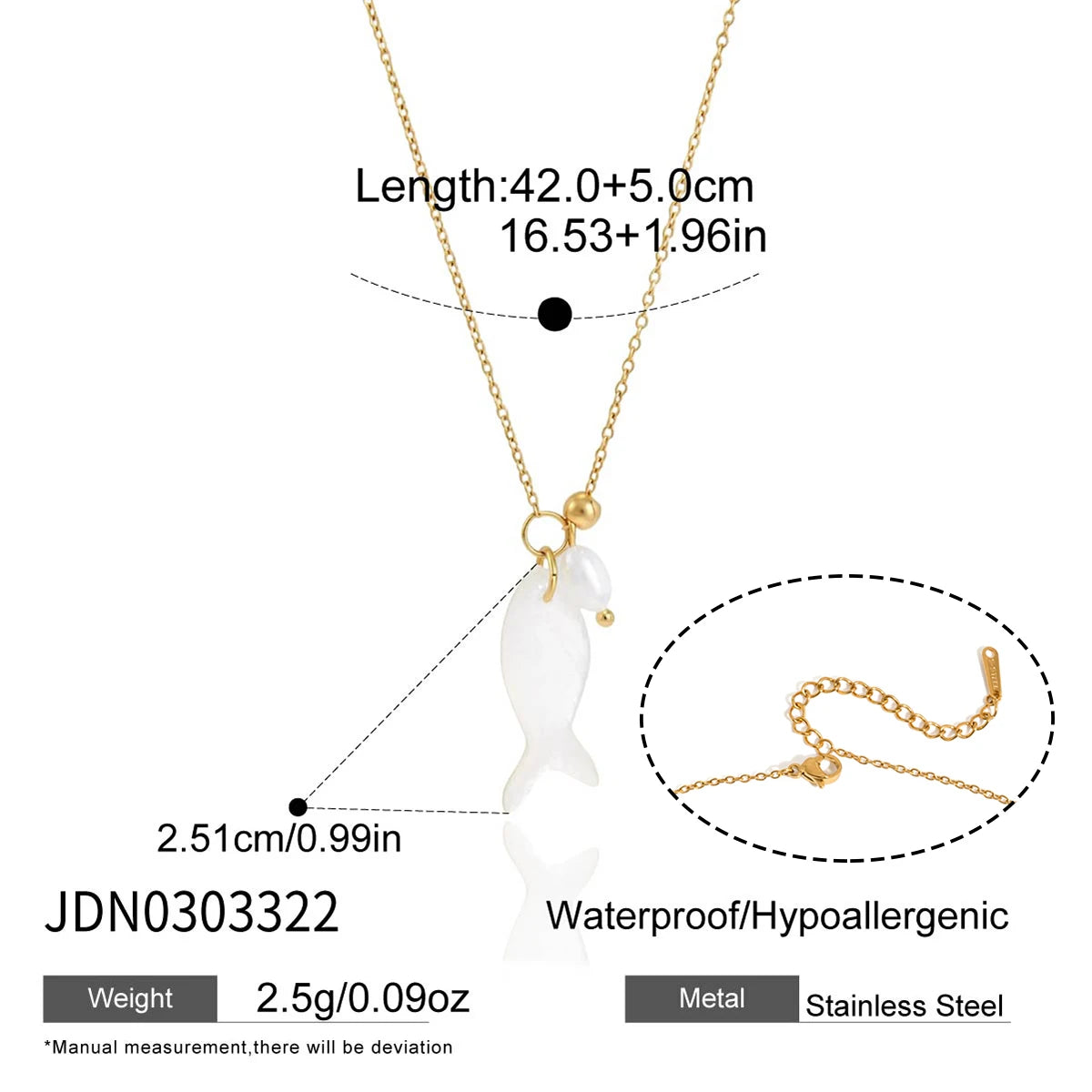 Uworld Freshwater Pearl Fish Shape Shell Pendant Necklace For Women 18K Gold PVD Plated Stainless Steel Necklace Fashion Jewelry