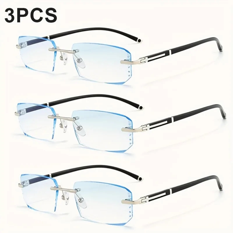 3 Pairs of Frameless Glass Reading Glasses, Stylish and Minimalist Design, Suitable for Both Men and Women - Suitable for Daily