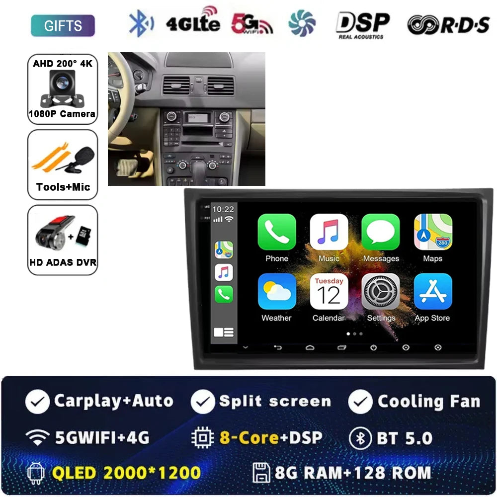10Inch For VOLVO XC90 2004-2014 12+256GB Android 15 4G Touch Screen Car Radio Multimedia Video Player GPS Navigation Carplay DSP