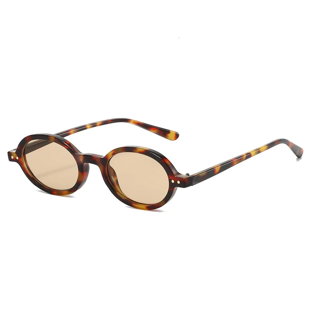 JNPCXI New Fashion Small Oval Sunglasses Women Vintage Rivets Punk Orange Tea Shades UV400 Men Sun Glasses