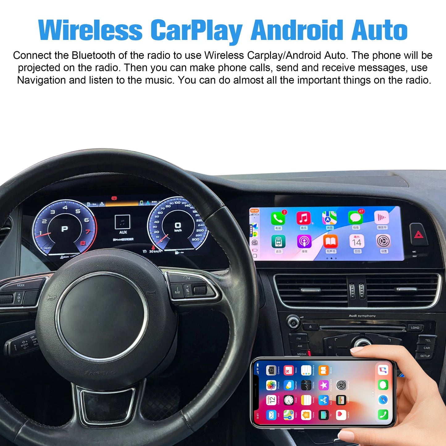 For Audi A4 2009-2016 digital instrument panel, speedometer, Android radio, wireless CarPlay, GPS navigation 4+64GB