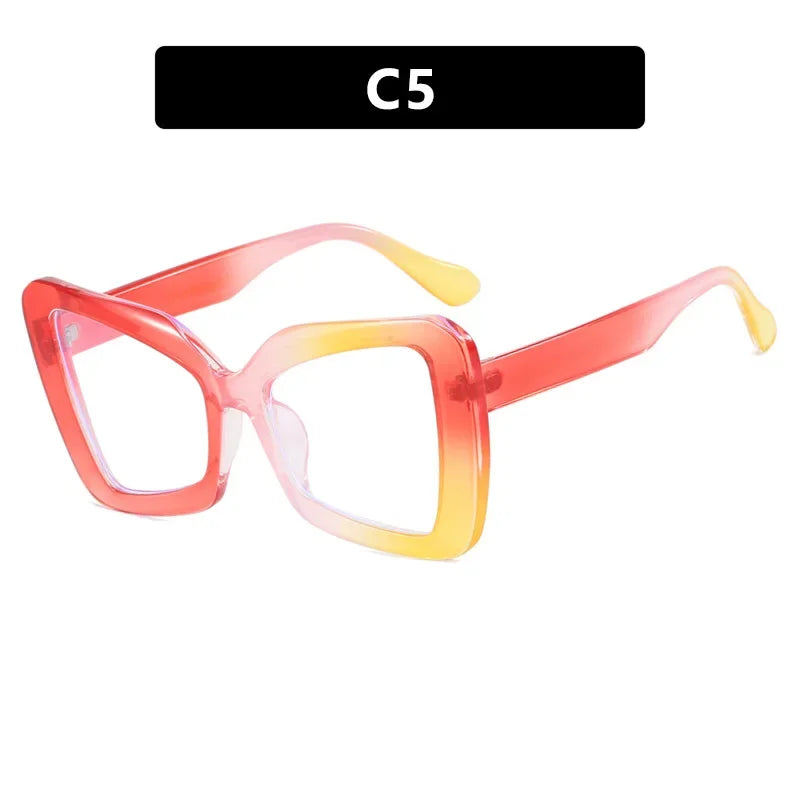 JNPCXI New Fashion Oversized Frame Gradient Women Irregular Anti Blue Light Glasses Fashion Women's Flat Light Glasses
