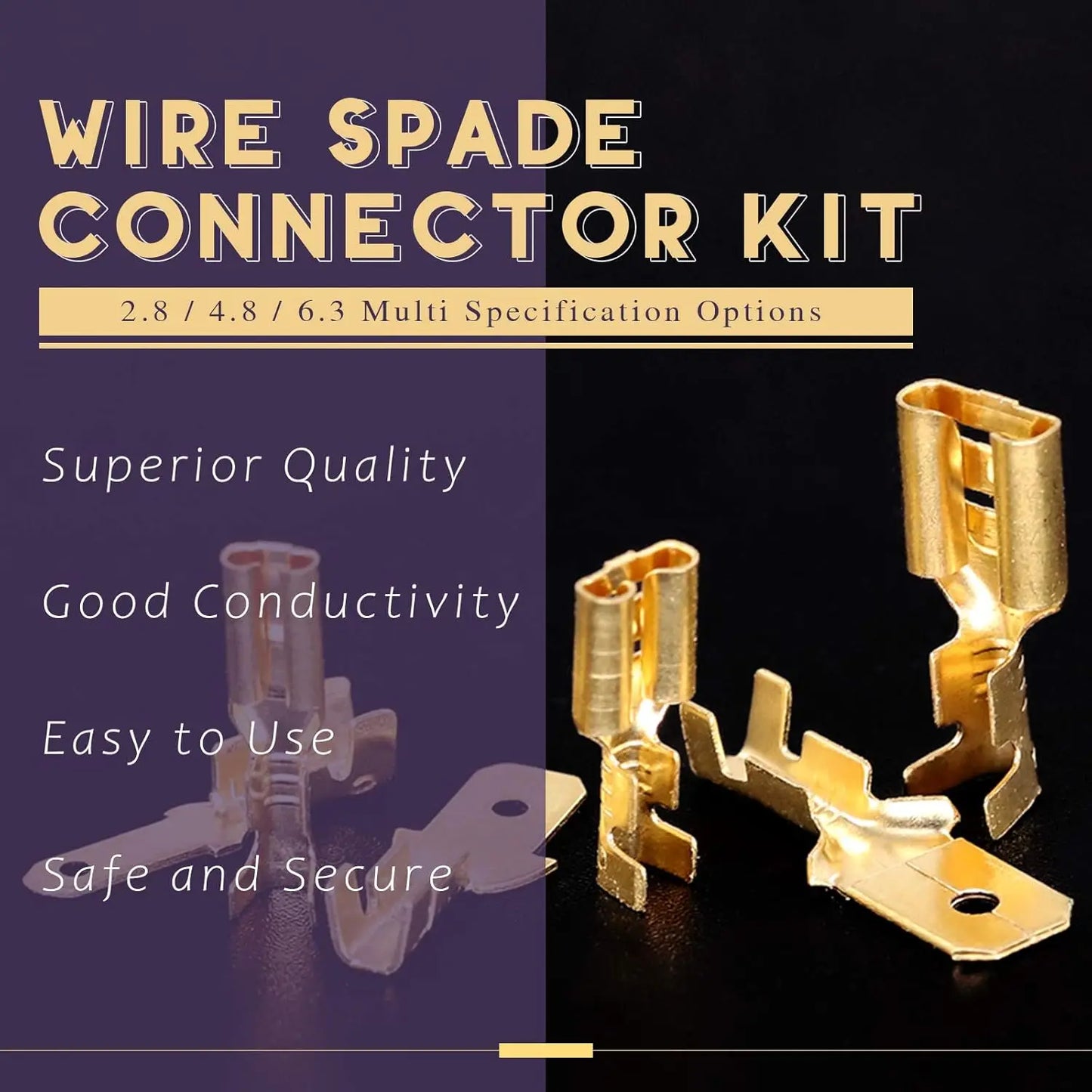720Pcs Gold 2.8/4.8/6.3mm Male and Female Spade Quick Connectors Wire Crimp Terminal Block with Insulating Sleeve Assortment Kit