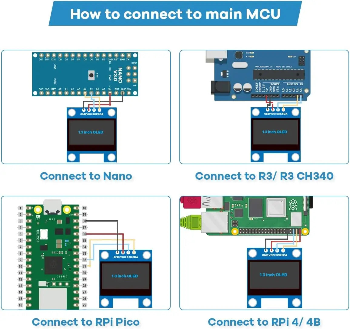 1.3 Inch OLED Display Module 128x64 Pixel IIC I2C OLED Screen CH1116 Driver Self-Luminous Display Board for Arduino Raspberry Pi