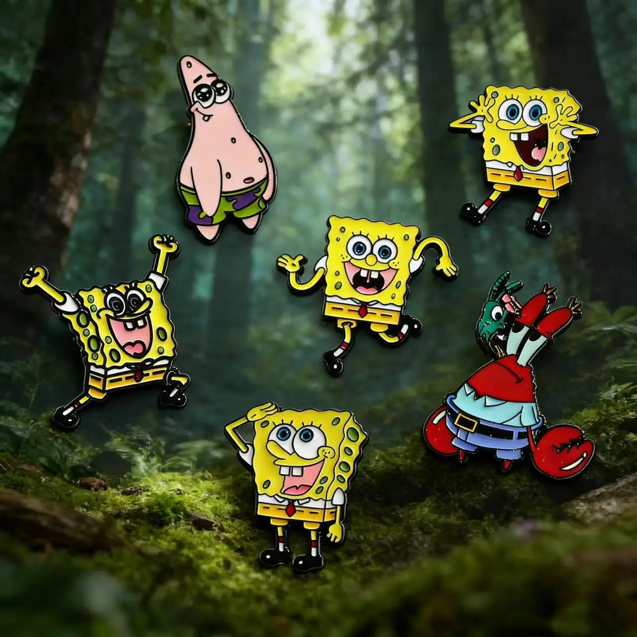 7 PCS SquarePants & Friends Enamel Pin Set – Cartoon Lapel Pins for Backpacks, Jackets, Bags – Cute Collectible Badges for Kids