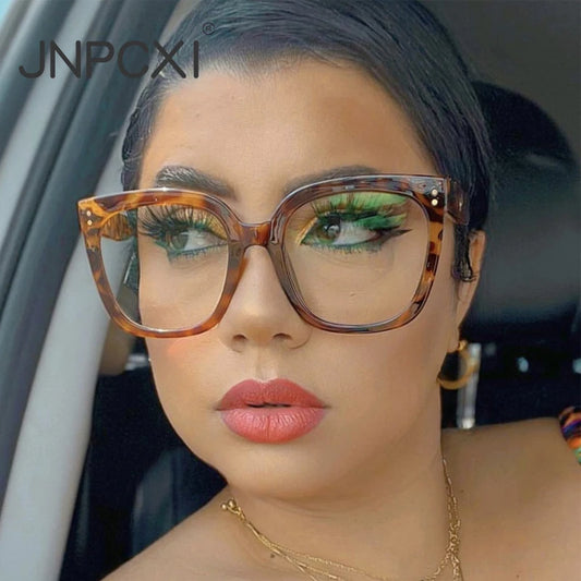 JNPCXI New Square Glasses Frame for Women Anti-Blue Ray Fashion Lady's Myopia Glasses Prescription Computer Glasses
