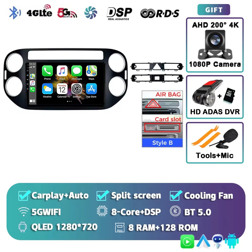 Android 14 For Volkswagen VW Tiguan 2006 - 2016 Golf Car Radio Wireless CarPlay Auto Multimedia Player GPS 4G WiFi 360 Camera