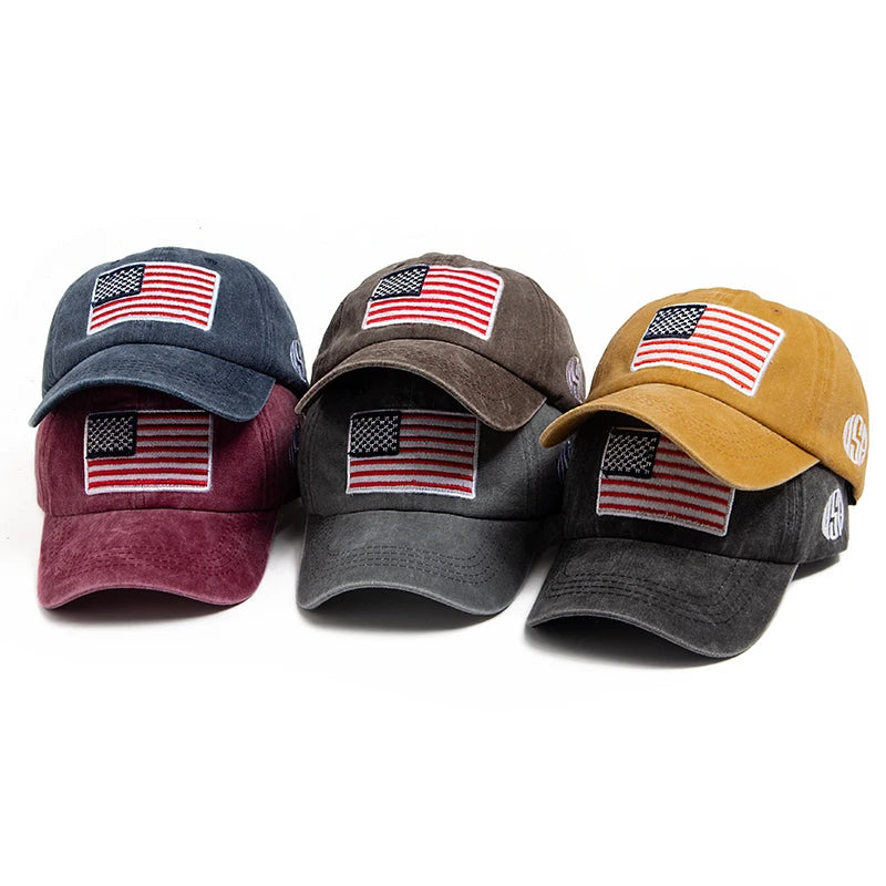 USA Flag Men's Baseball Cap Retro Embroidery Washed Cotton Dad Hats Fashion Hats