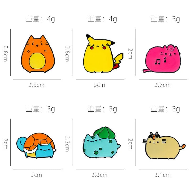 6PCS Cartoon Creature Brooch - Cute Electric Mouse Anime Badge, Zinc Alloy Lapel Pin for Backpack, Hat & Denim Jacket