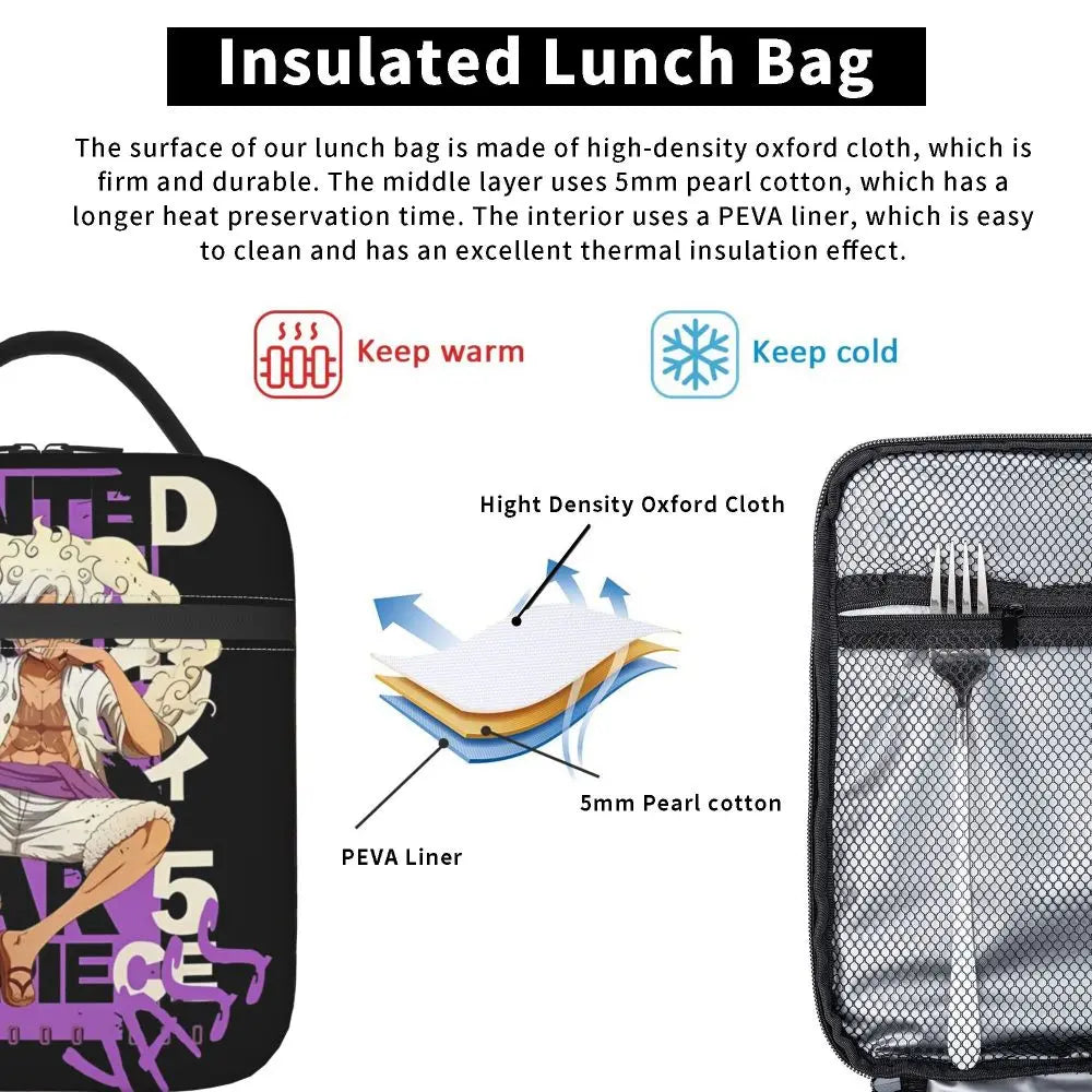 One Piece Monkey D Luffy Anime Insulated Lunch Thermal Bag Work School Bag M21