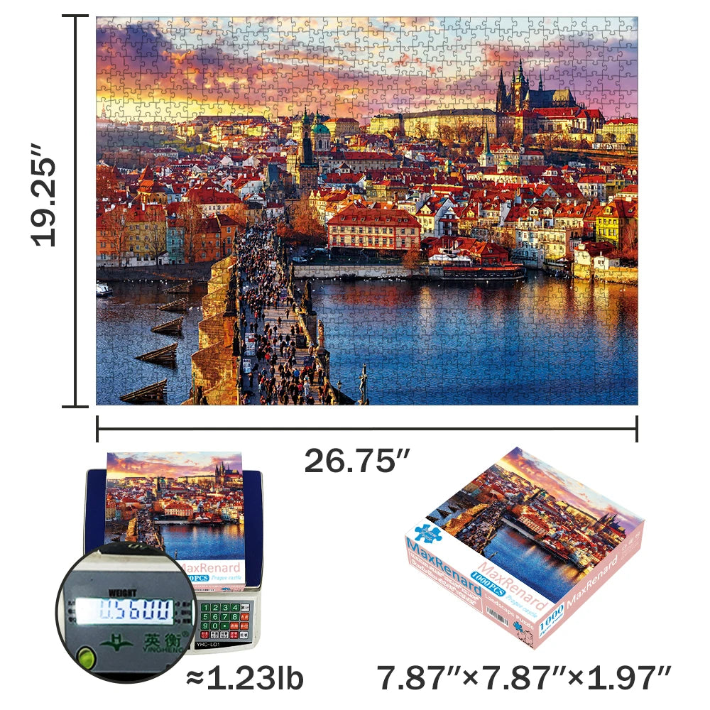 MaxRenard Jigsaw Puzzle 1000 Pieces for Adult Czech Prague Castle Environmentally Friendly Paper Christmas Gift Toy