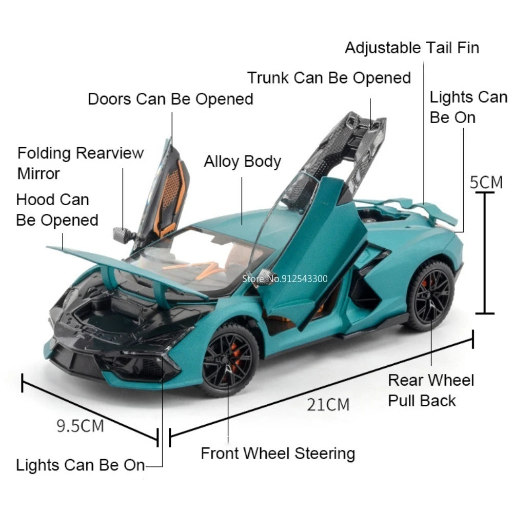 1:24 Scale Tourbillon Revuelto Diecast Model Toys Cars Doors Opened Sound Light Pull Back Miniature Models Kids Birthday Present