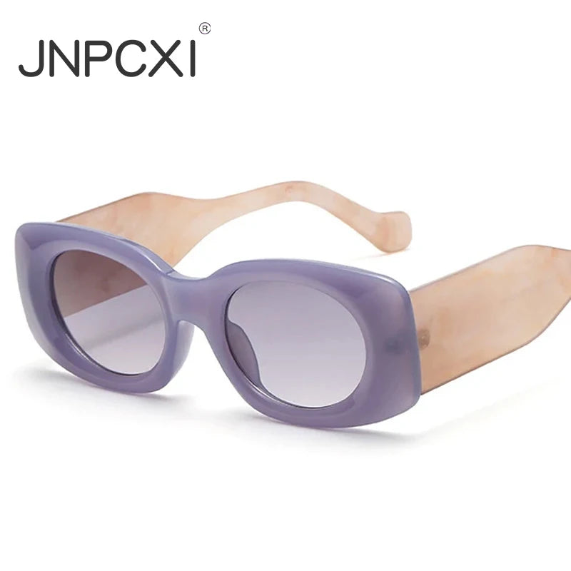 JNPCXI New Ins Popular Fashion Oval Women Jelly Color Sunglasses Retro Gradient Shades UV400 Men Wide Legs Sun Glasses