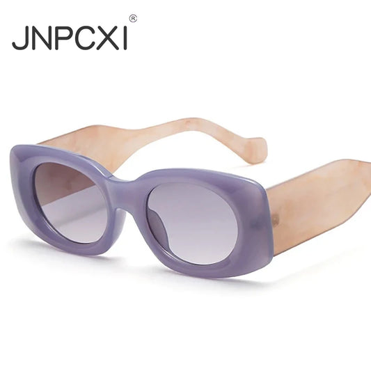 JNPCXI New Ins Popular Fashion Oval Women Jelly Color Sunglasses Retro Gradient Shades UV400 Men Wide Legs Sun Glasses