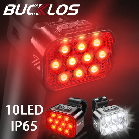 BUCKLOS LED Light for Bicycle Rechargeable Bike Front Headlight Rear Taillight Waterproof Night Warning Flashlight Cycling Parts