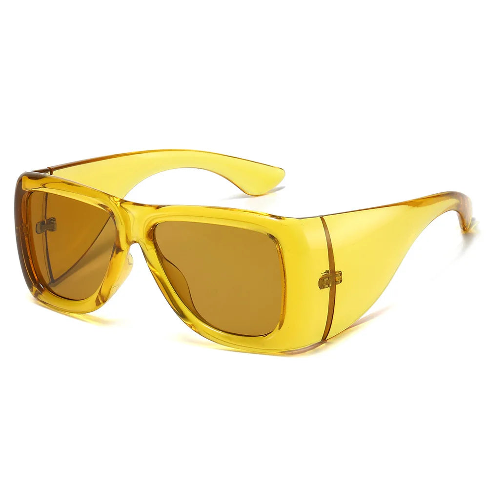 JNPCXI New Oversized Square Jelly Color Sunglasses Women Fashion Wide Legs UV400 Retro Men Trending Punk Outdoor Sun Glasses