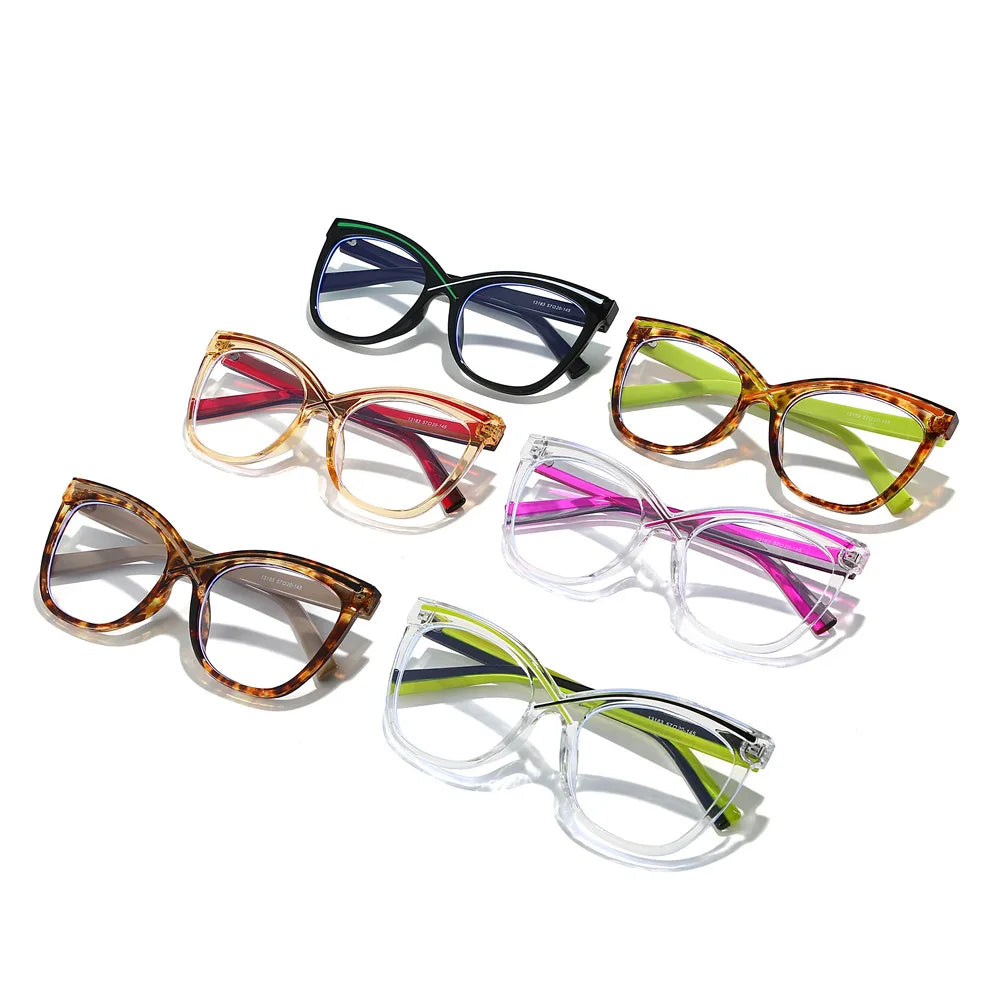 JNPCXI New Cat Eye Colorful Women Glasses Frame Fashion Polygon Clear Anti Blue Light Eyewear Men Optical Green Frame