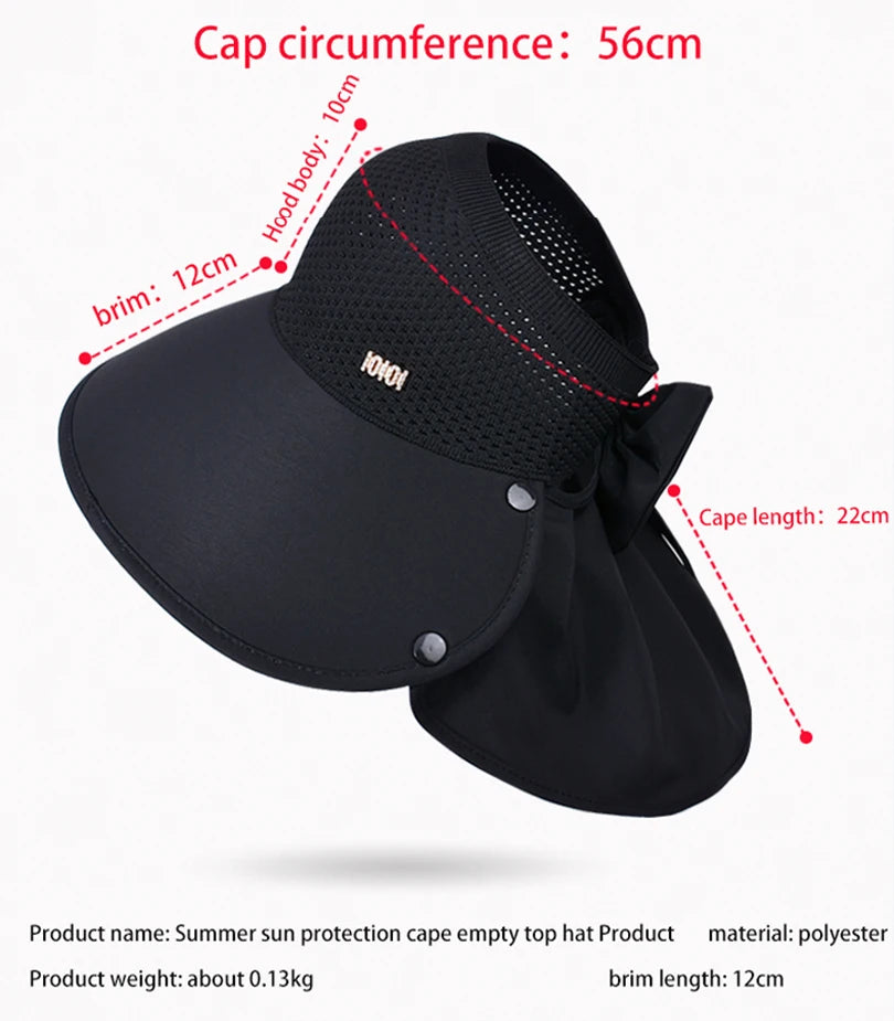 8487Summer large brimmed sun hat women's outdoor outing sun hat removable shawl neck protector empty fisherman hat
