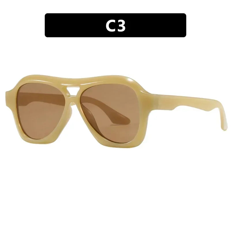 JNPCXI Fashion Oversized Double Bridges Pilot Sunglasses Women Retro Jelly Color Shades UV400 Men Trending Punk Sun Glasses