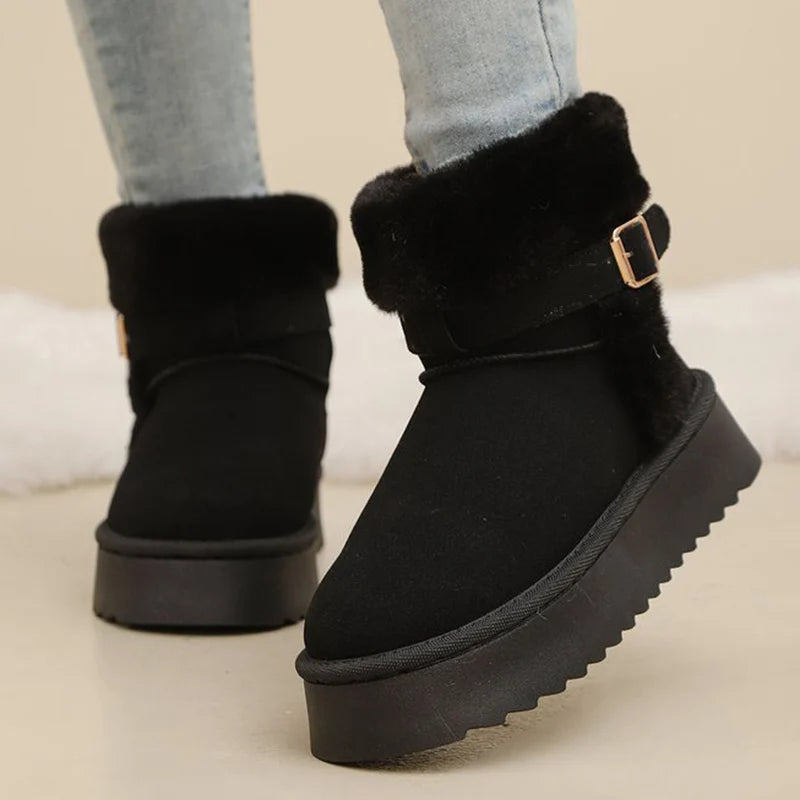 Ankle Strap Detor Snow Boots for Women Winter Chic Faux Suede Platform Snow Boots Woman Non Slip Warm Plush Booties Mujer
