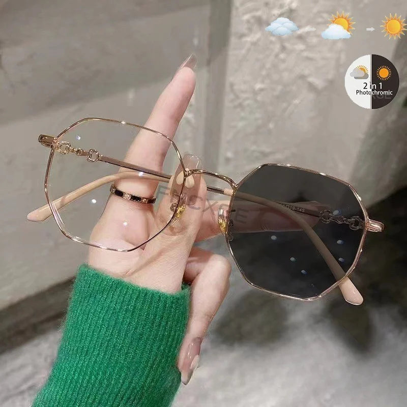 Intelligent Color Changing Glasses New Fashion Overaized Frame Myopia Sunglasses Prescription Photochromic Eyewear