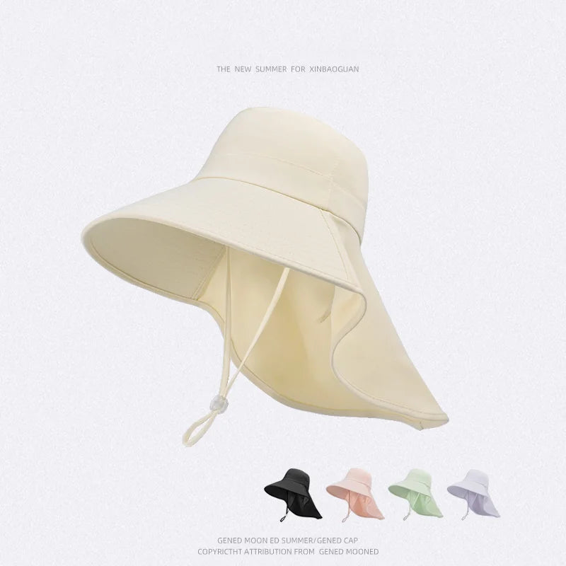 8555 Summer outdoor sunblock hat Korean version of a big hat cape fisherman hat with horsetail hole hat woman