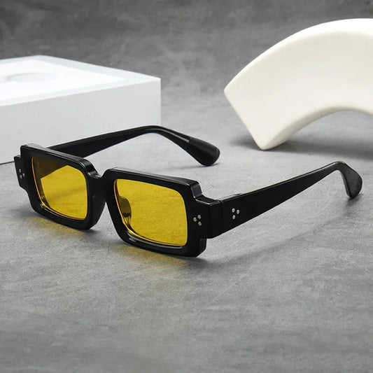 JNPCXI Ins Popular Fashion Square Rivets Men Sunglasses Vintage Punk Gradient Women Trending Yellow Lens Sun Glasses Shades