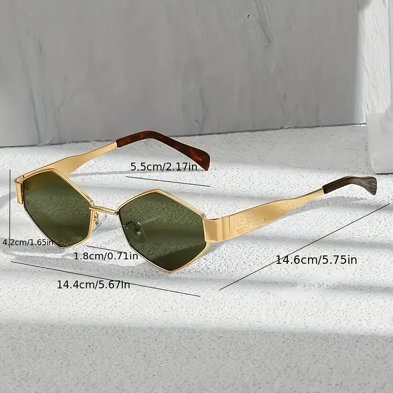 2PCS Ladies' Retro Hexagonal Gold Frame Fashionable Glasses Trendy Glasses Lightweight for Daily Wear Suitable for Parties