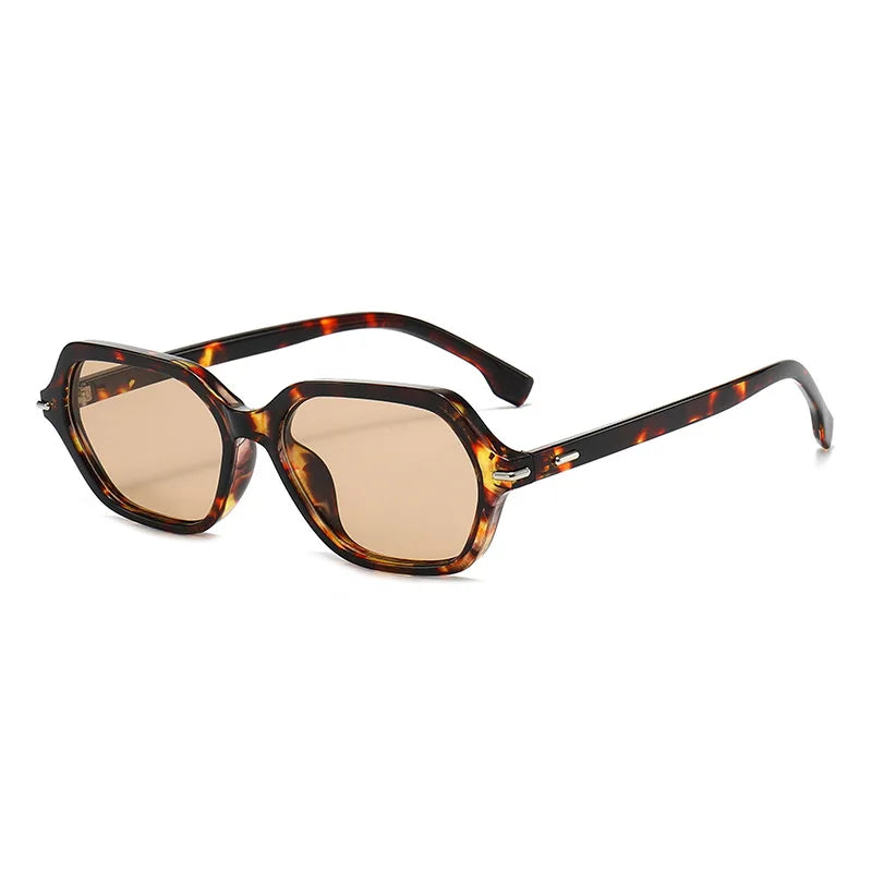 JNPCXI New Fashion Women Retro Leopard Frame Sunglasses Vintage Rivet Hexagon Design Square Sun Glasses Men UV Gafas De Sol