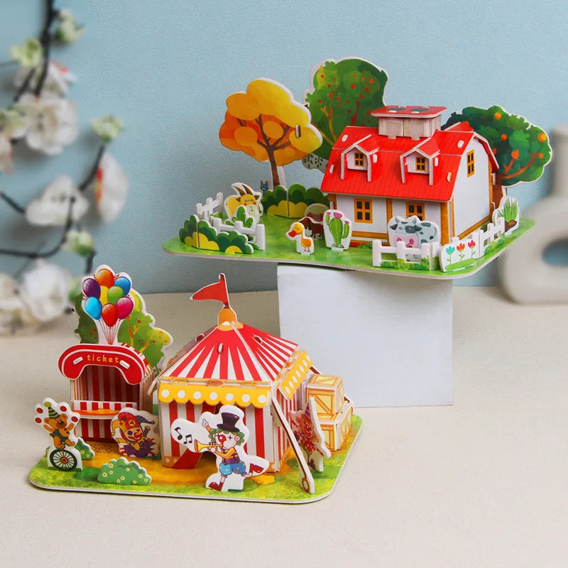 DIY Fidget Toys 3D Puzzle Paper House Kindergarten Early Education Puzzle Handmade Children's Elementary School Students