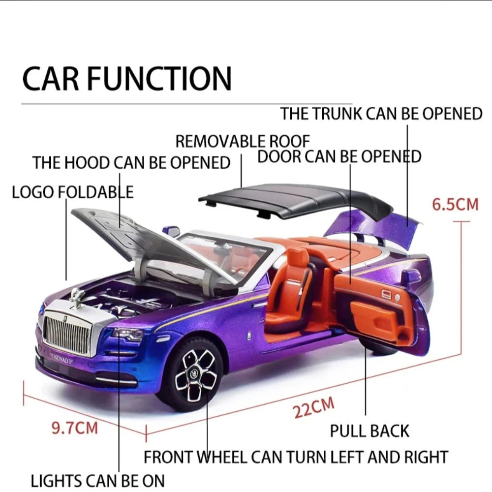 1:24 Rolls Royce Spectre Dawn Alloy Street Cars Model Door Opened Sound Light Pull Back Front Wheel Steering Vehices Adult Gifts