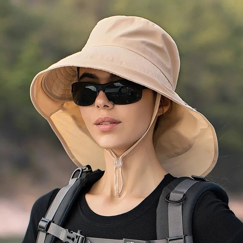 Xinbaoguan 100% Polyester 8062 Summer Outdoor Sunshade Hat, Horsetail Hole Folding Face Shading, WOMEN'S Fisherman Hat